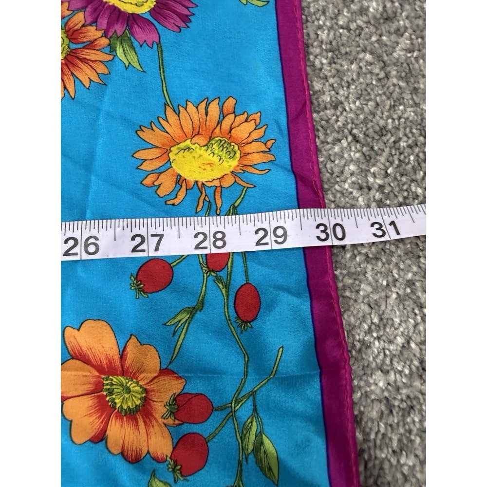 Vintage Adrienne Vittadini Silk Scarf Vibrant Purple Blue Floral 30" Square Tie - Picture 8 of 9